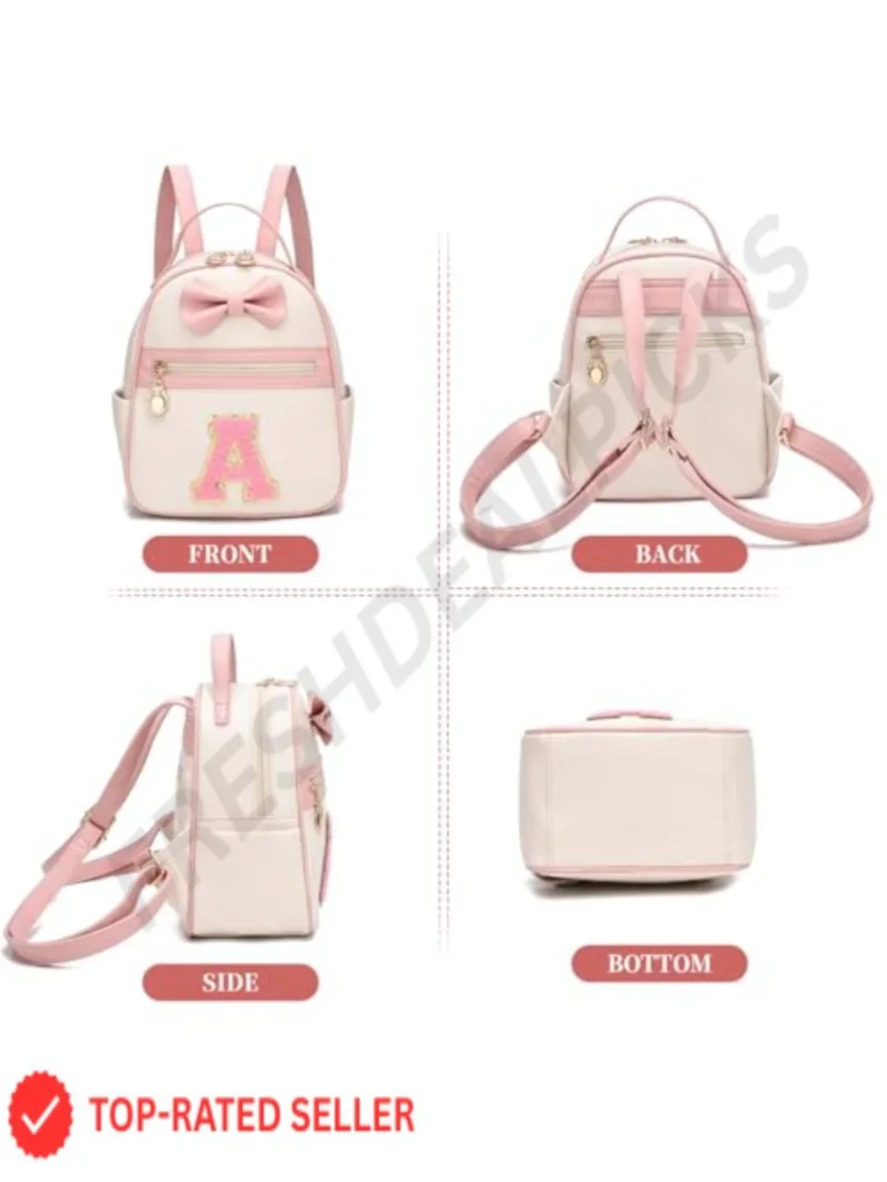 Personalized Mini Backpack Water-Resistant Faux Leather Initial Bowknot Cute